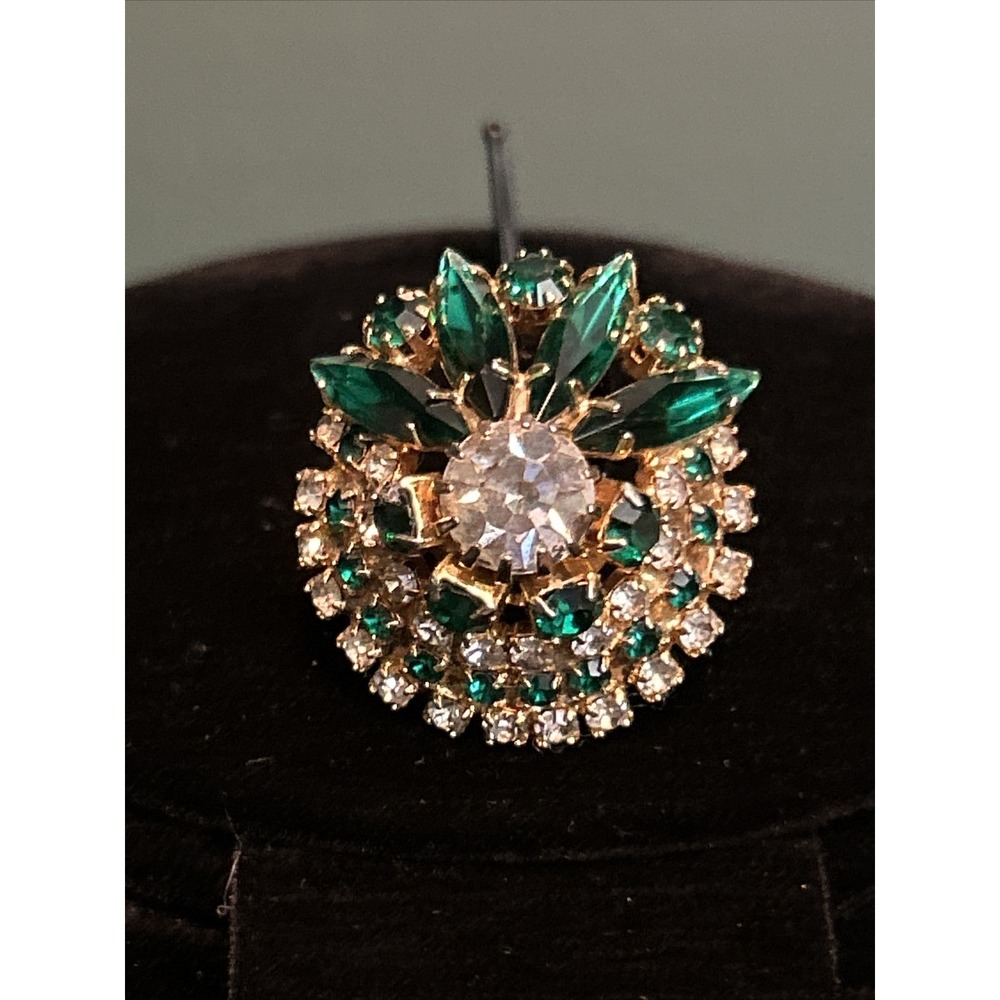 Green Rhinestone Cluster Ring‎ Gold Tone Costume Jewelry Sz 6 Adjustable